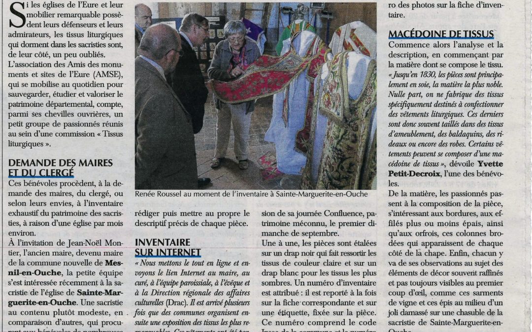 Des trĂ©sors dans les sacristies – Paris-Normandie le 7 dĂ©cembre 2017